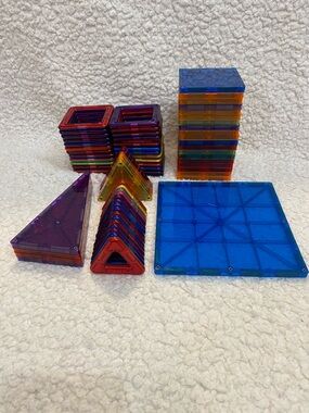 Play Mag Magnetic Building Tiles Lot Of 68